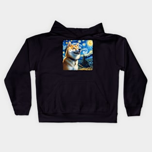 Starry Shiba Inu Dog Portrait - Pet Portrait Kids Hoodie